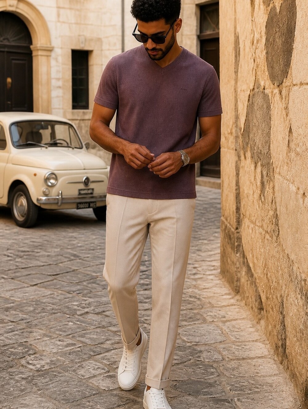 Michael Kors Mauve Men's Short-Sleeve V-Neck Tee Size S